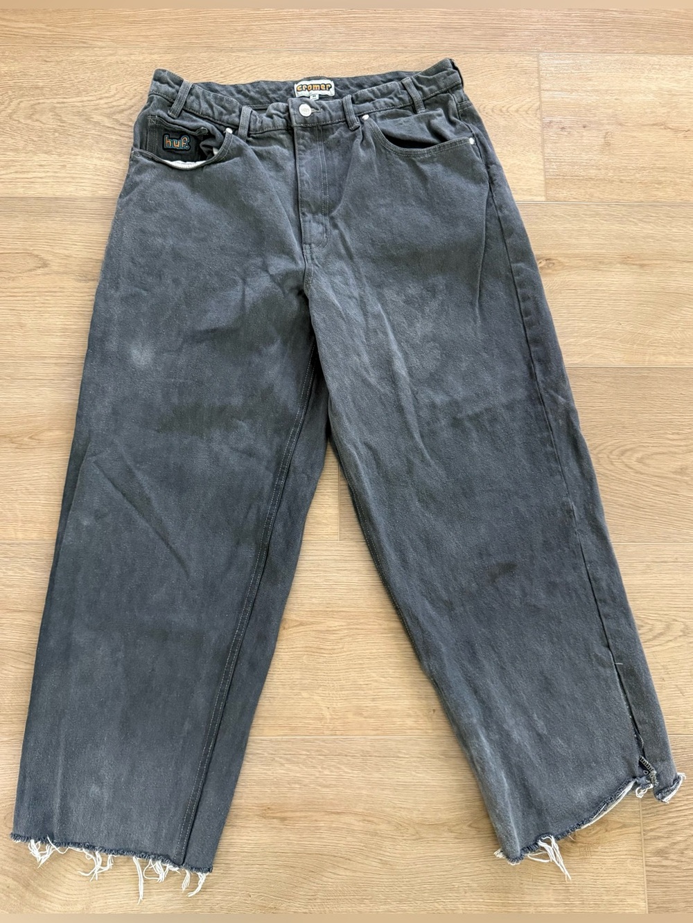 HUF Cromer Gray Skate Jeans Raw Hem Relaxed Fit 32x28